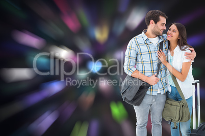 Composite image of attractive young couple going on their holida