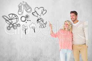 Composite image of attractive couple smiling and walking