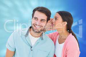 Composite image of brunette whispering secret to her boyfriend