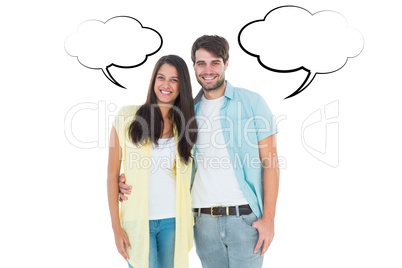 Composite image of happy casual couple smiling at camera