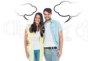 Composite image of happy casual couple smiling at camera