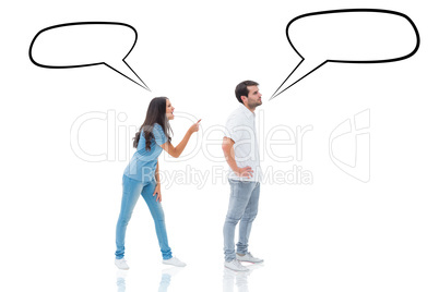 Composite image of angry brunette shouting at boyfriend