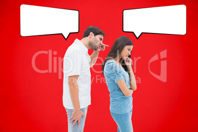Composite image of angry man shouting at girlfriend