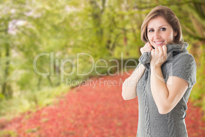 Composite image of pretty girl in jumper