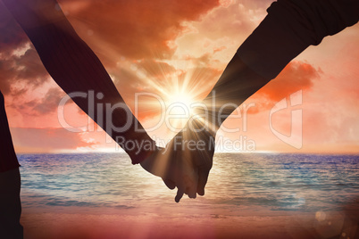 Composite image of couple holding hands rear view