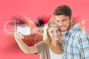 Composite image of attractive couple taking a selfie together