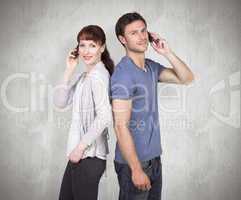 Composite image of couple both making phone calls