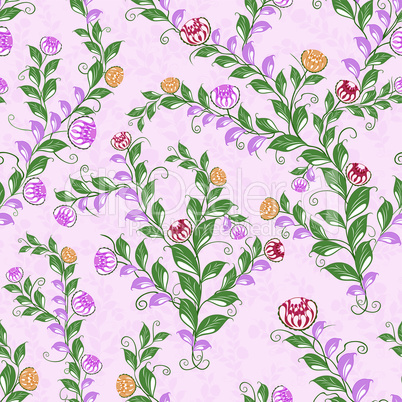 Floral seamless pattern with flowering plants