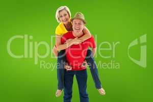 Composite image of mature couple joking about together