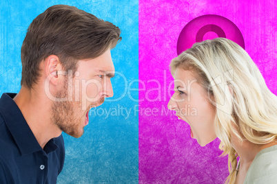 Composite image of angry couple shouting during argument