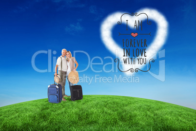 Composite image of happy couple ready to go on holiday