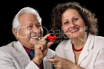 Happy Senior Couple With A Red Valentine Heart