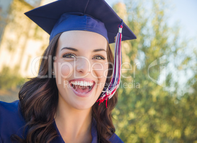 Happy Graduating Mixed Race Woman In Cap and Gown