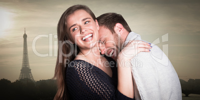 Composite image of close up of happy young couple