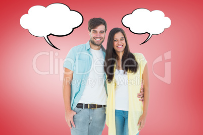 Composite image of happy casual couple smiling at camera