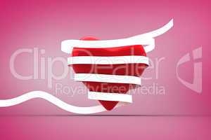 Composite image of heart wrapped in ribbon