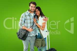 Composite image of attractive young couple going on their holida