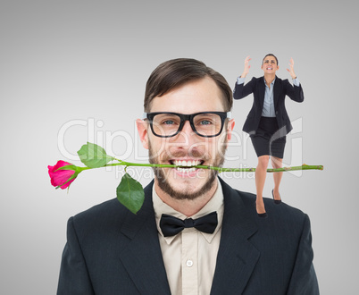 Composite image of angry businesswoman gesturing