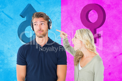 Composite image of young couple having an argument