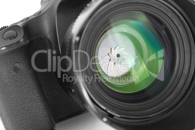 Camera lens isolated on white background