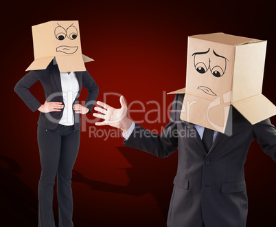 Composite image of businesswoman with box over head