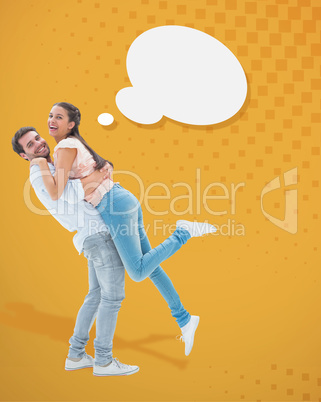 Composite image of attractive young couple hugging each other