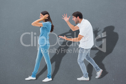 Composite image of angry boyfriend shouting at girlfriend