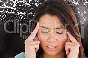 Composite image of woman with headache