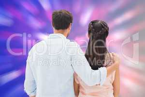 Composite image of attractive young couple standing and looking