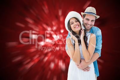 Composite image of happy hipster couple smiling at camera