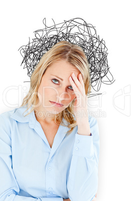 Composite image of woman with headache