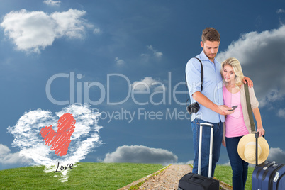 Composite image of attractive young couple ready to go on vacati