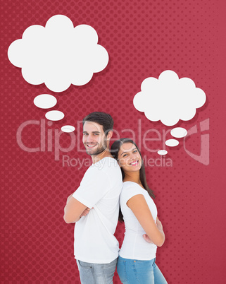 Composite image of happy couple smiling at camera