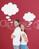 Composite image of happy couple smiling at camera