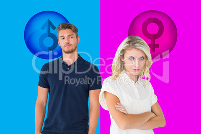 Composite image of young blonde not listening to boyfriend