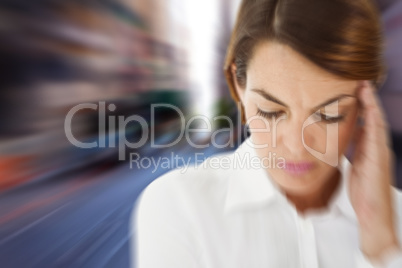 Composite image of woman with headache