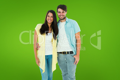 Composite image of happy casual couple smiling at camera