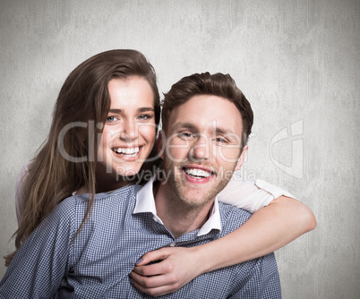 Composite image of close up of happy young couple