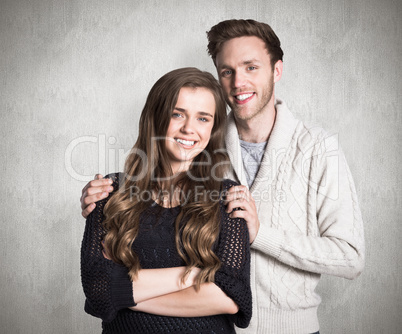 Composite image of portrait of smiling young couple