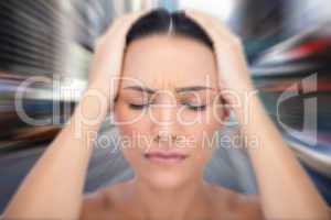 Composite image of woman with headache