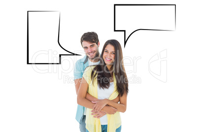 Composite image of happy casual couple smiling at camera