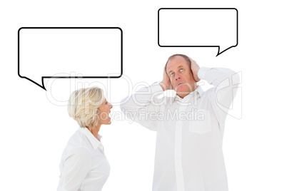 Composite image of angry older couple arguing with each other