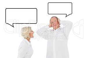 Composite image of angry older couple arguing with each other