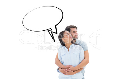 Composite image of cute couple embracing with eyes closed