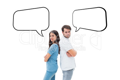 Composite image of upset couple not talking to each other after