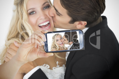 Couple taking selfie on smartphone