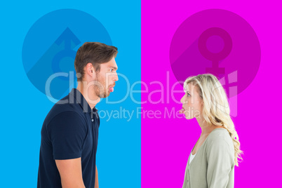 Composite image of childish couple having an argument