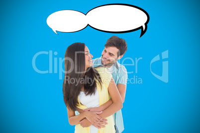 Composite image of happy casual couple smiling at each other