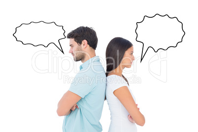 Composite image of unhappy couple not speaking to each other