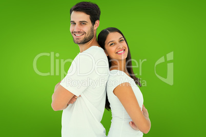 Composite image of happy couple smiling at camera